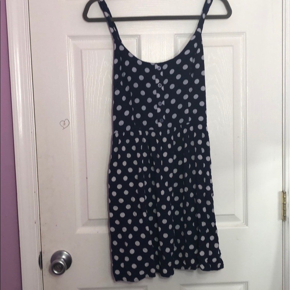 Navy blue and white polka dot dress